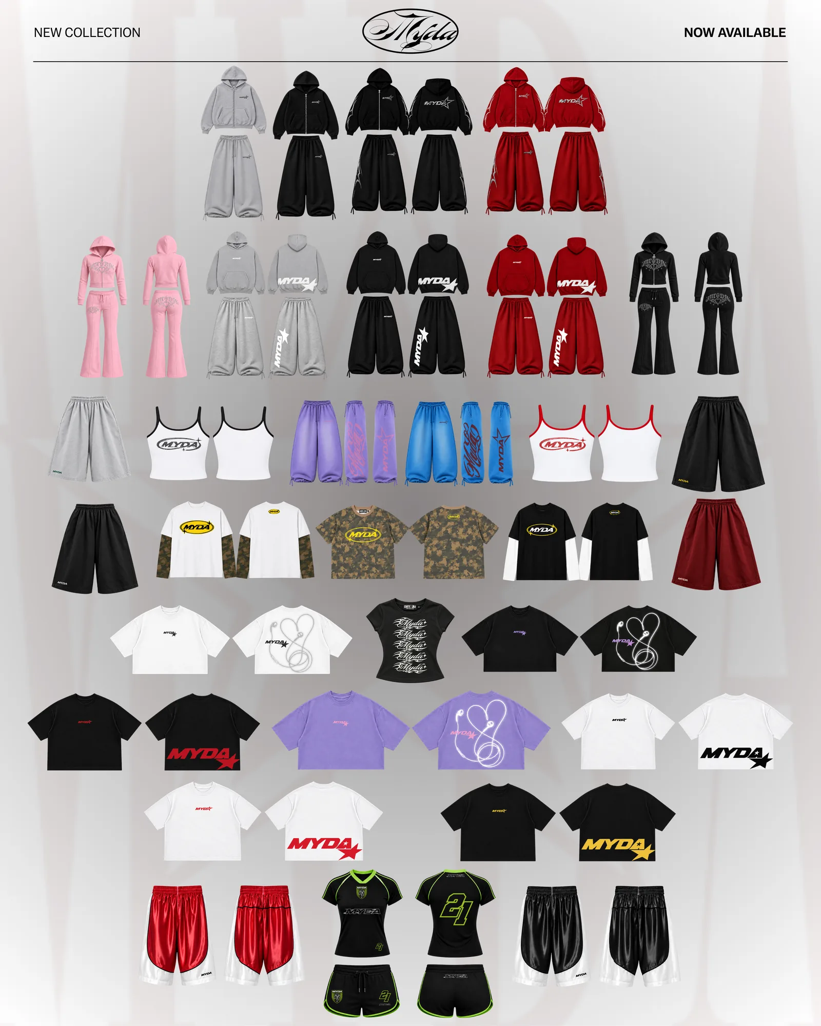 MYDA Clothing, the new collection: hoodies, pants, tees, tops and shorts
